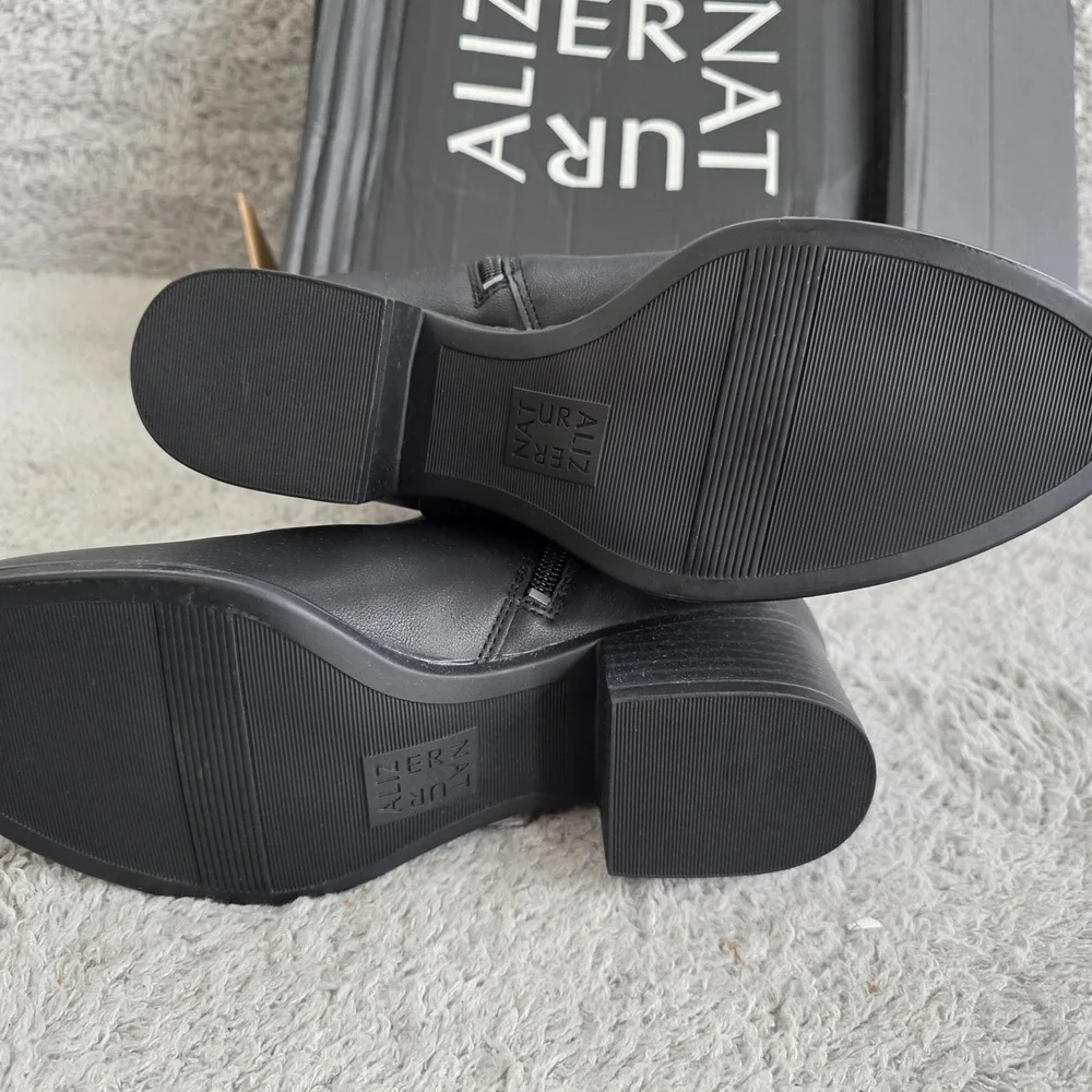Naturalizer Kelby Black‎ Smooth Leather Ankle Boots Block Heel Women Size 8 M